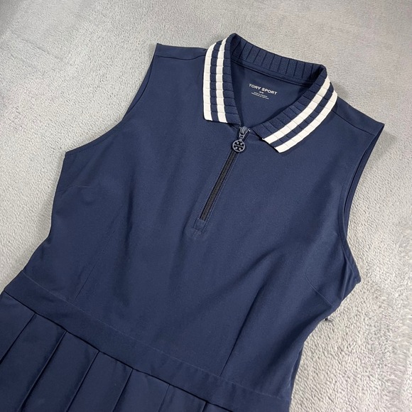 Tory Sport Dresses & Skirts - Tory Sport Womens Navy Blue Pleated Sleeveless Tennis Dress Medium Quarter Zip